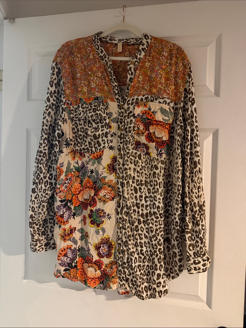 Pilcro Mixed-Print top - Orange, Black, Cream long - could wear as a dress XL